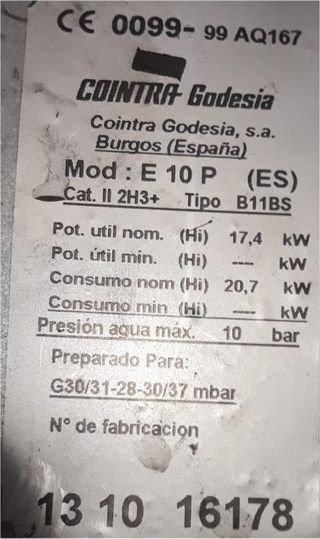 Desguace, Despiece Calentador Cointra Godesia E10P