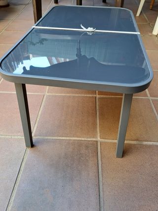 Mesa terraza gris metal y cristal
