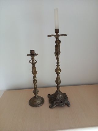 2 Candelabros bronce antiguos