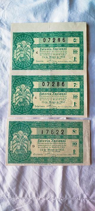 Décimos Lotería Nacional antiguos