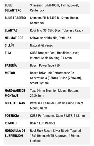 Ebike Bicicleta eléctrica CUBE