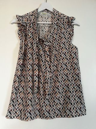 Blusa beige multicolor con fiocco