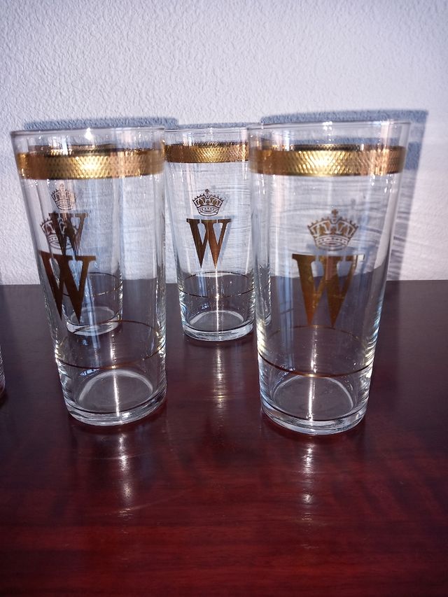 6 Vasos Cristal Dorados Vintage