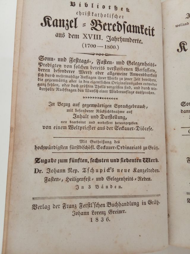 Libro Antico 1836 Kanselreden