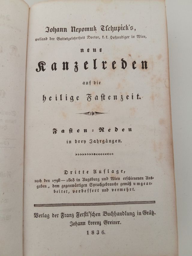 Libro Antico 1836 Kanselreden
