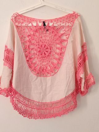 Blusa cotone rosa - Maglia crochet