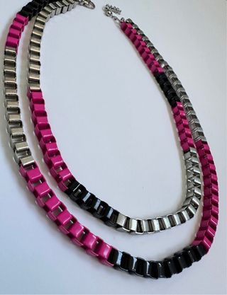 Collar eslabones rosa y plata