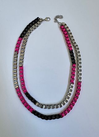 Collar eslabones rosa y plata