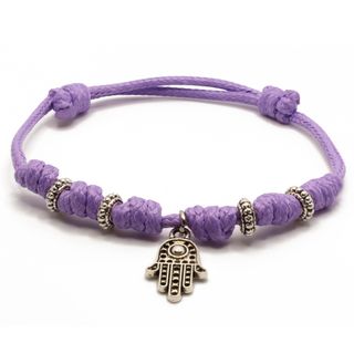 Pulsera morada con Mano de Fátima - Ajustable