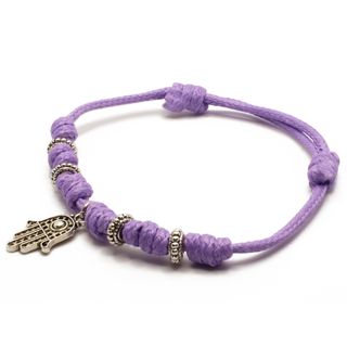 Pulsera morada con Mano de Fátima - Ajustable