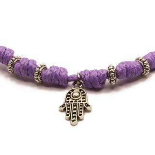 Pulsera morada con Mano de Fátima - Ajustable