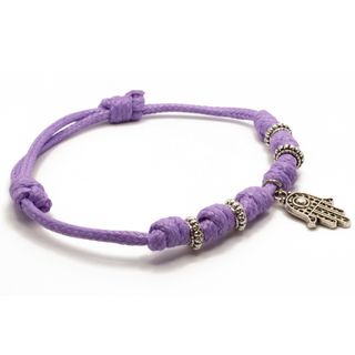 Pulsera morada con Mano de Fátima - Ajustable
