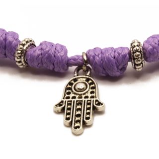 Pulsera morada con Mano de Fátima - Ajustable