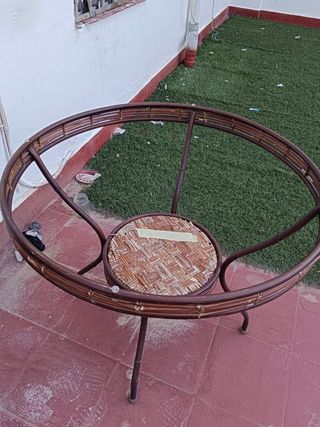 Mesa jardín metal-mimbre marrón