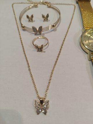 Set Joyas Dorado: Reloj, Collar, Pulsera, Aretes