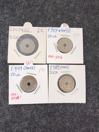 4 Monedas 50 Céntimos España 1949