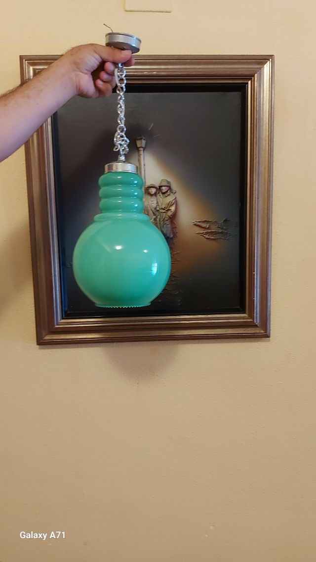 Lampara de techo vintage opalina verde