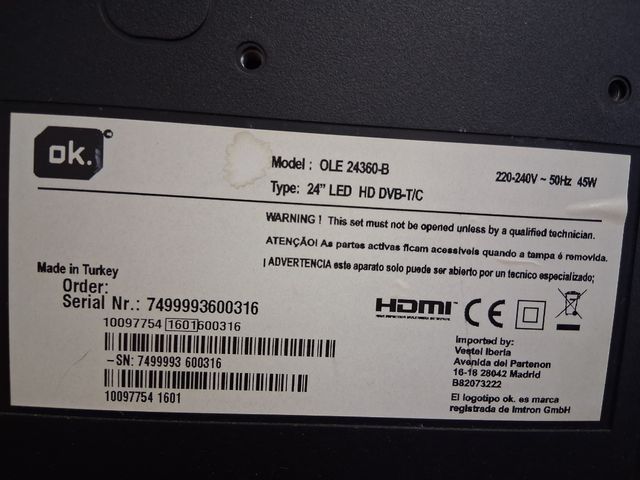 TV marca OK 24" negra