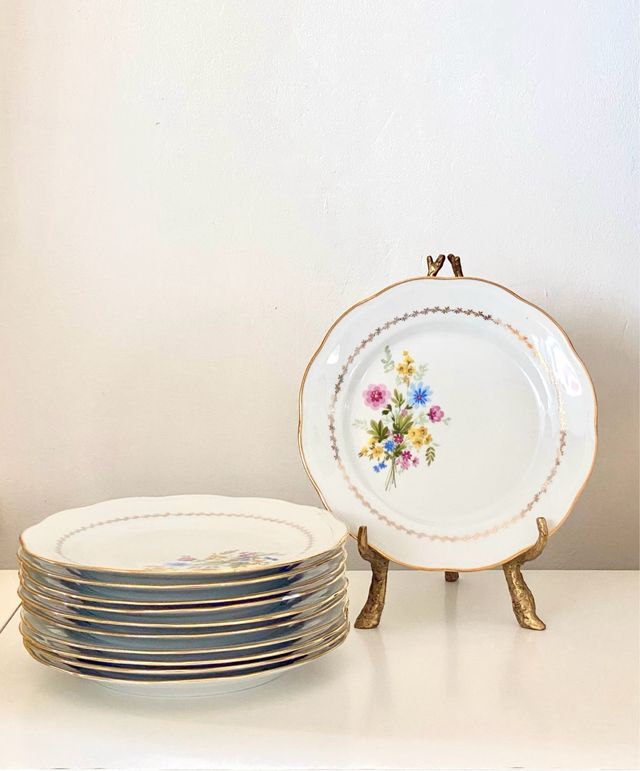 Vajilla de porcelana francesa vintage - 10 platos