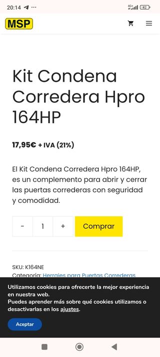 Kit puerta corredera hpro - Acero inoxidable