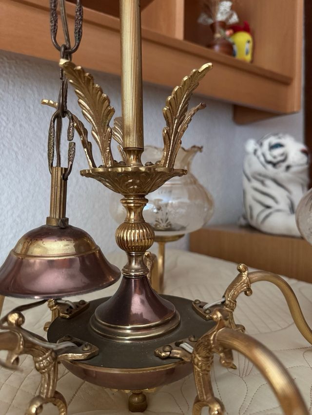 Lampara techo antigua dorada 5 brazos