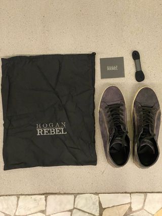 Hogan Rebel - Scarpe Uomo Alte Scamosciate Blu Gri