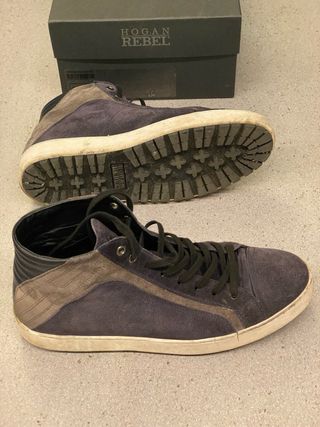 Hogan Rebel - Scarpe Uomo Alte Scamosciate Blu Gri