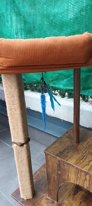 Rascador y cama gato madera