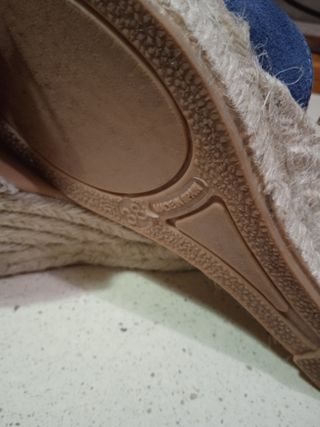 Sandalias cuña azul mujer Piel