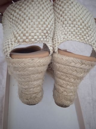 Sandalias cuña azul mujer Piel