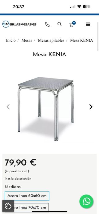 Mesa aluminio 80x80cm,