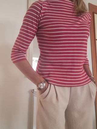 Camiseta rayas roja-blanca M