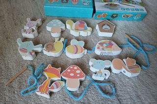 Pack Juego de enhebrar +puzzle madera formas.