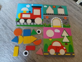 Pack Juego de enhebrar +puzzle madera formas.