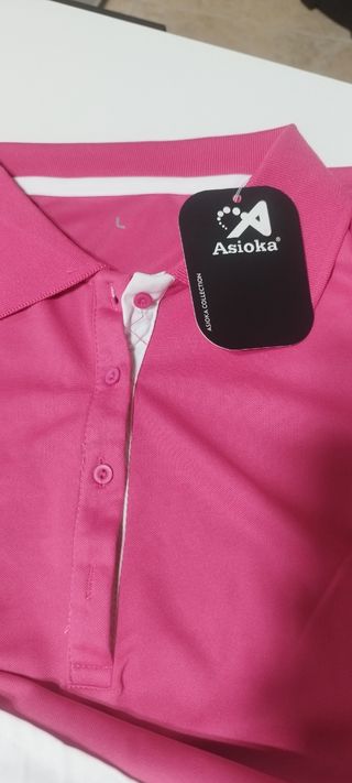 ASIOKA: Polo rosa + Falda pantalón blanca