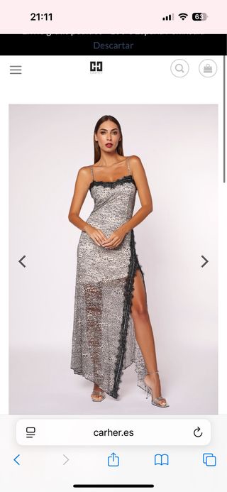 Vestido Carher largo estampado- beige/negro