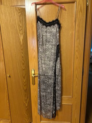 Vestido Carher largo estampado- beige/negro