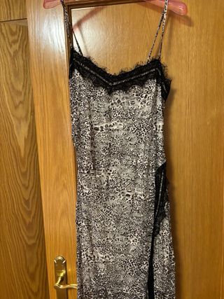 Vestido Carher largo estampado- beige/negro