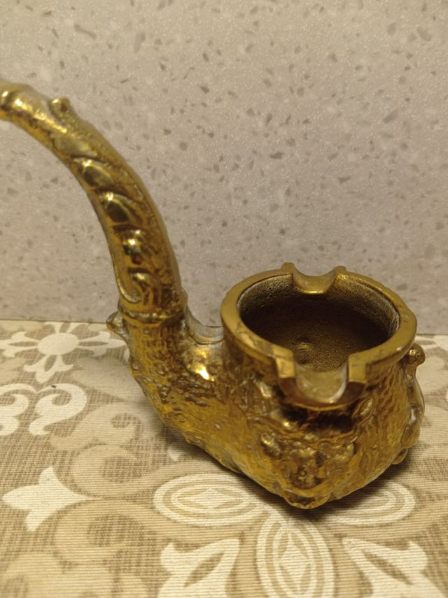 Candelero y cenicero de latón antiguo