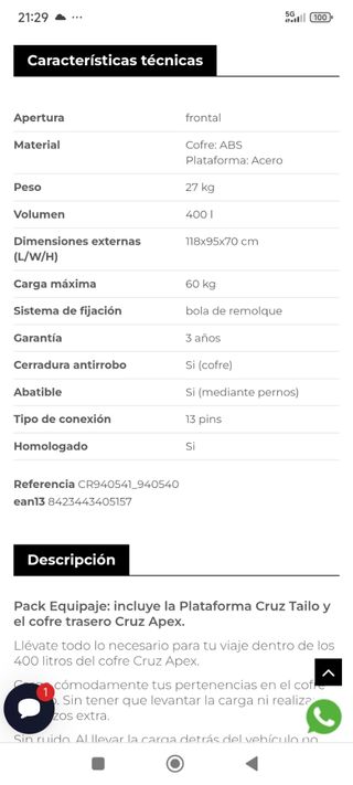 Cofre trasero Cruz Apex