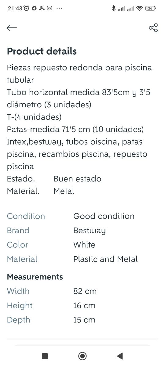 Recambios piscina Intex - Blancos