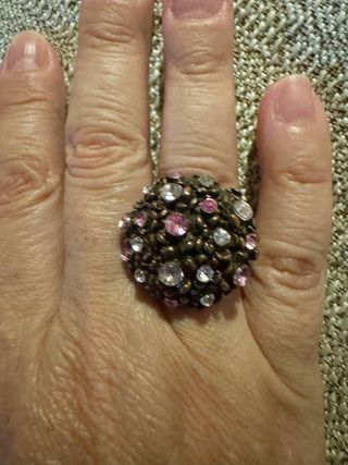 Anillo latón color cobre, piedras rosas