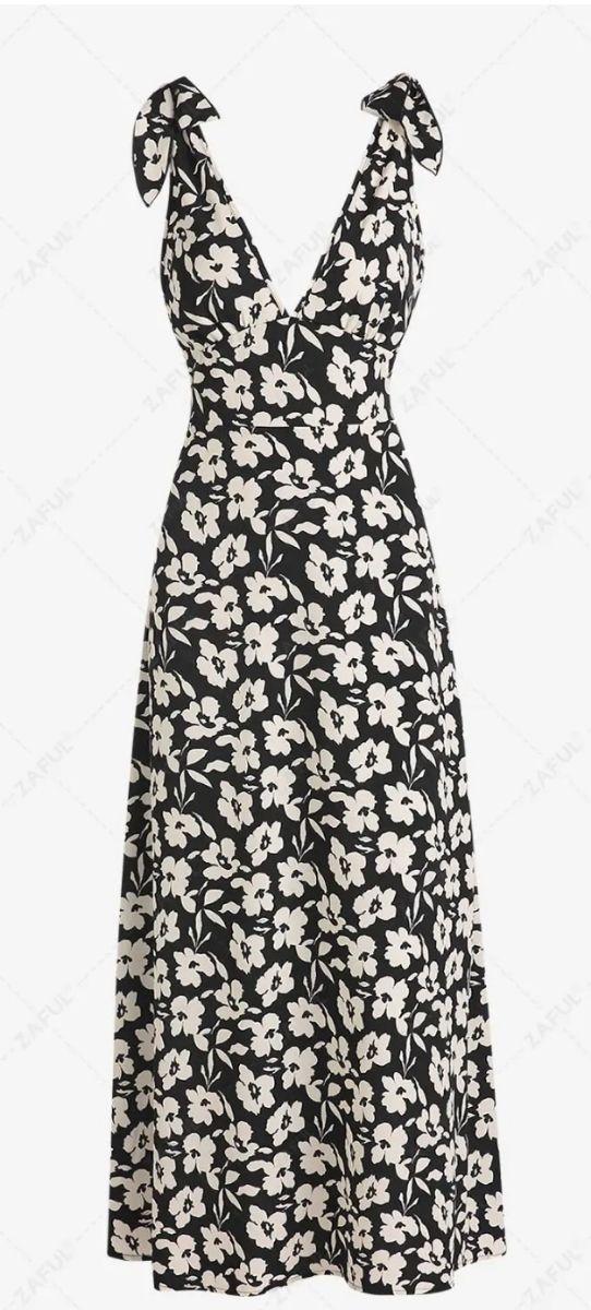 Vestido midi floral blanco y negro