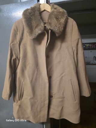 Chaquetón lana-cachemir, cuello de pelo