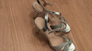 Sandalias Plata Brillantes Tacón Bajo