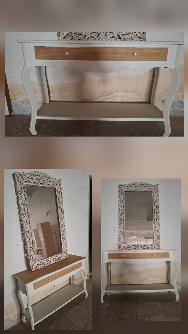 Consola+Espejo madera blanco/marrón
