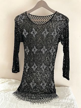 Jersey crochet negro con abalorios T.S/M