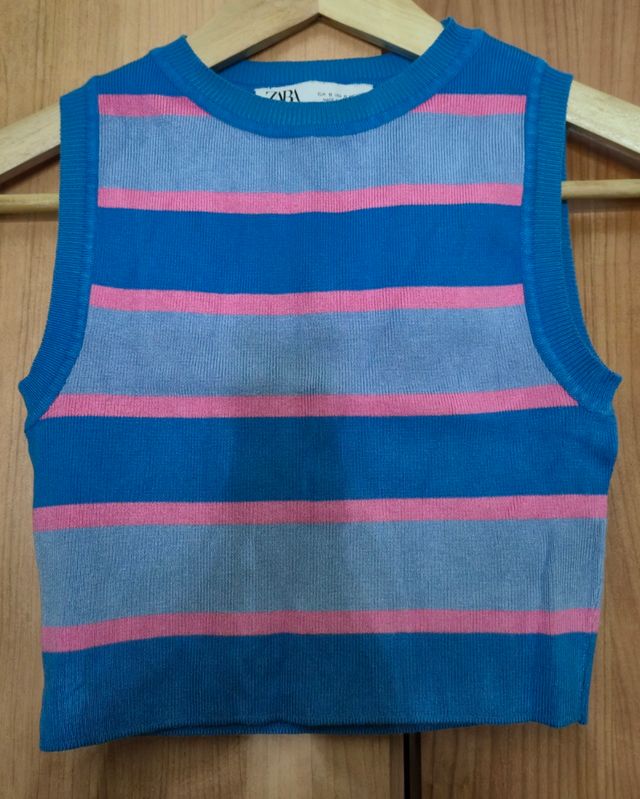 Top corto rayas azul rosa