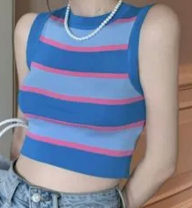 Top corto rayas azul rosa
