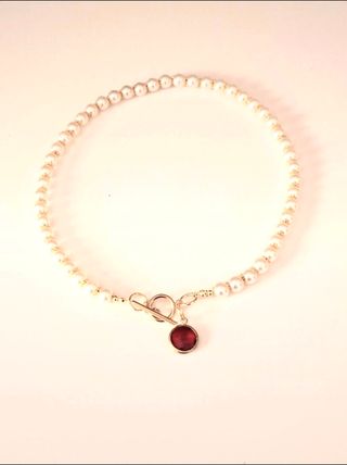 Collana perle e zircone rosso